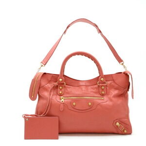 BALENCIAGA Giant City Editors Bag Shoulder Coral Pink Leather Gold